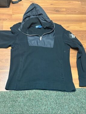 Vintage Ralph Lauren Polo Knit Jacket Black Nylon Half Zip Hoodie